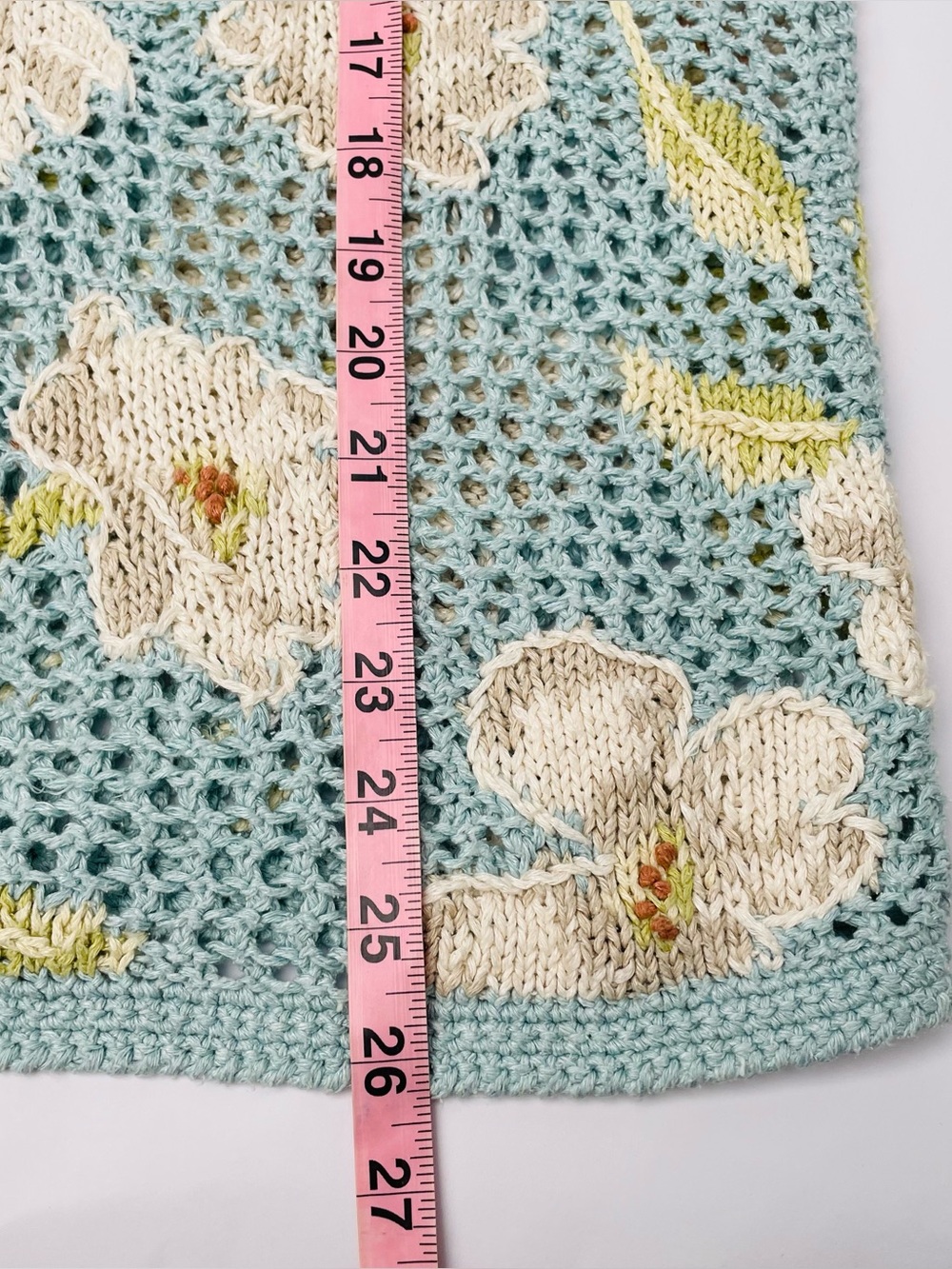 Vintage David Brooks Hand-Knitted Open-Weave Floral Cardigan Linen & Silk Blend - Picture 8 of 8